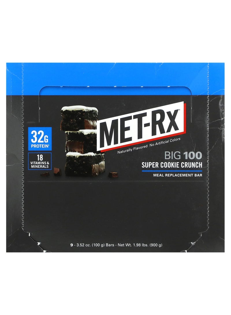 Big 100, Meal Replacement Bar, Super Cookie Crunch, 9 Bars, 3.52 oz (100 g) Each